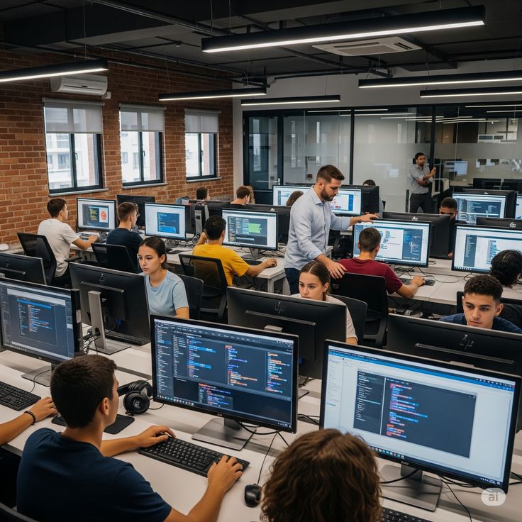 web development company team working on a project